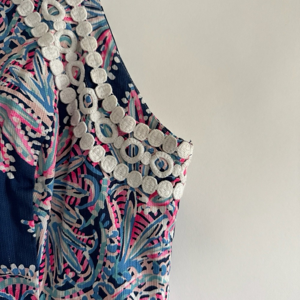 Lilly Pulitzer Makayla Stretch Shift Dress 6 Oyster Bay Blue Miss Shell Crochet - Picture 4 of 15
